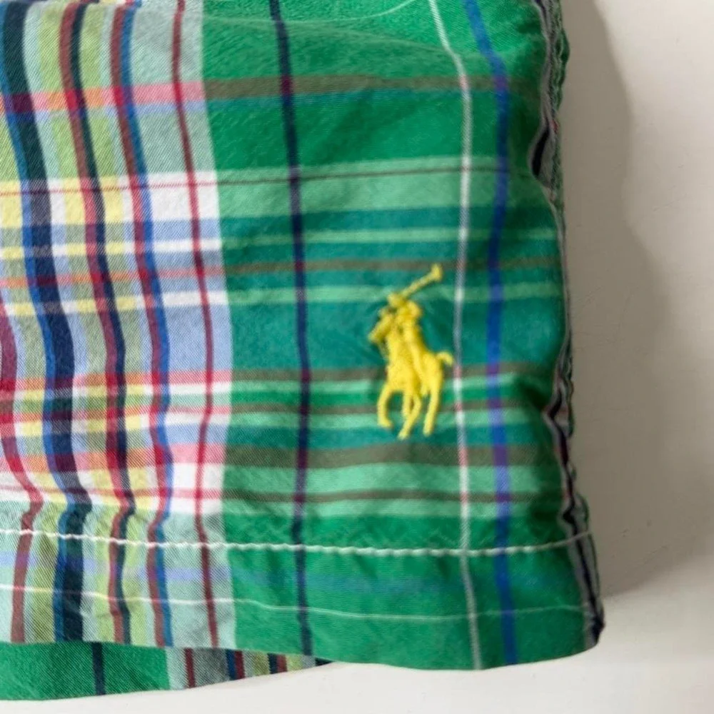 Polo Ralph Lauren Green Plaid Swim Trunks Shorts Men's Small Mesh Lined Preppy